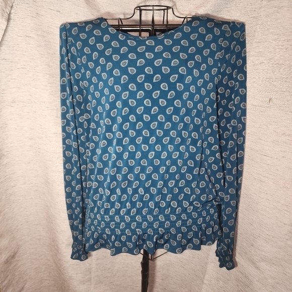 Michael Kors Blouse Tie in back Long Sleeves XL  Blue Pattern soft - Picture 5 of 11